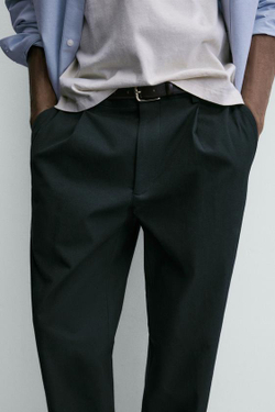 ZARA БРЮКИ СО СКЛАДКАМИ ИЗ РЕЛЬЕФНОЙ ТКАНИ, СЕРЫЙ