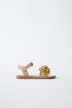 ZARA САНДАЛИИ С ЦВЕТОЧНЫМИ АППЛИКАЦИЯМИ, ПЕСОЧНО-КОРИЧНЕВЫЙ