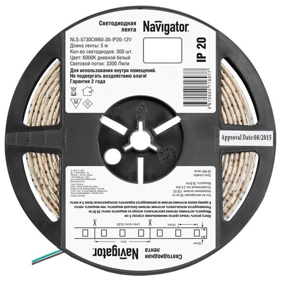 Лента светодиодная Navigator 12V 30Вт 6000К IP20 бухта 5м белая 28857