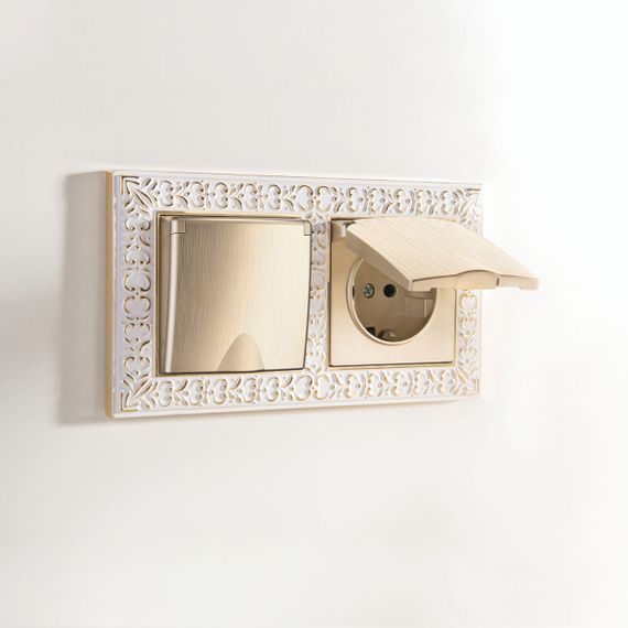 Розетка влагозащищенная с заземлением с защитной крышкой и шторками Werkel шампань рифленый W1171210 4690389159770