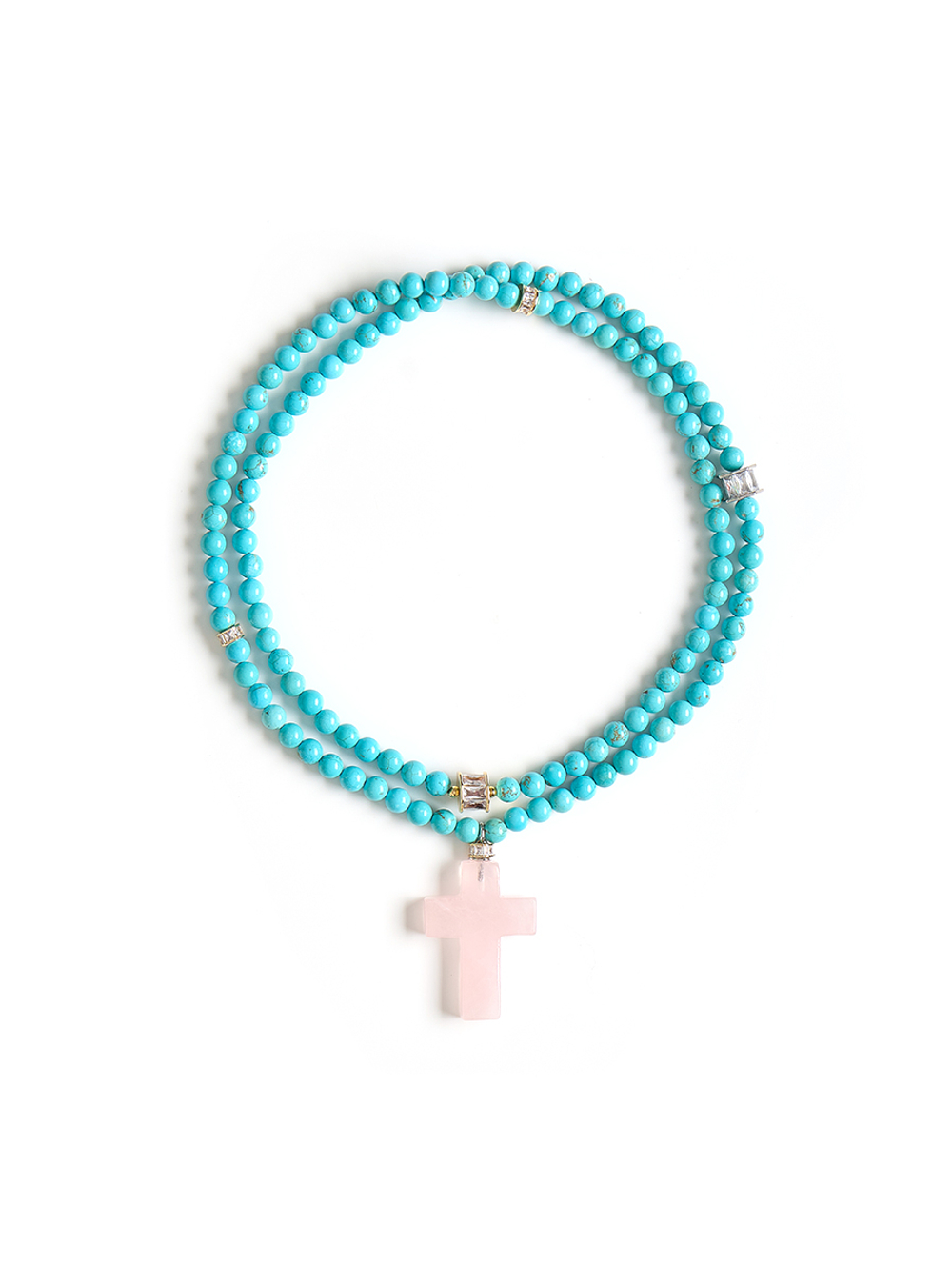 Колье Stone Cross из турквенита с розовым кварцем