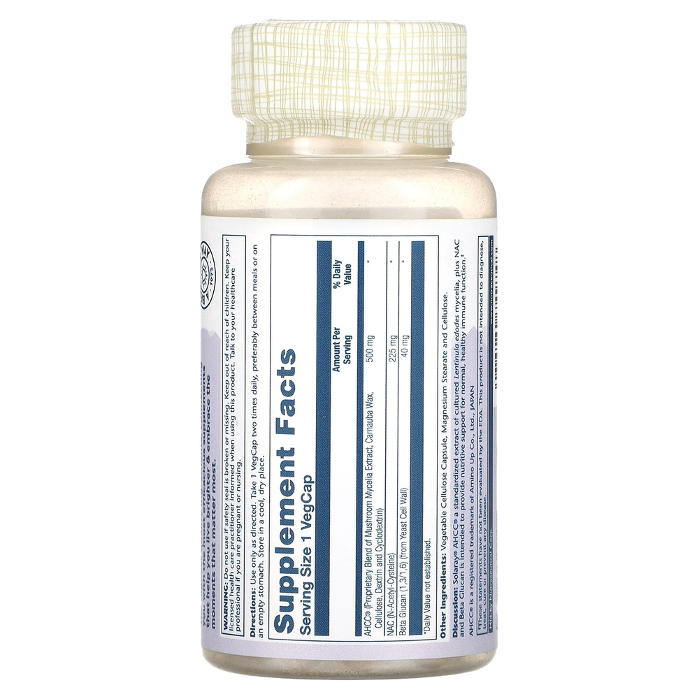 Solaray, AHCC Plus NAC и бета-глюкан с экстрактом грибного мицелия, 30 растительных капсул