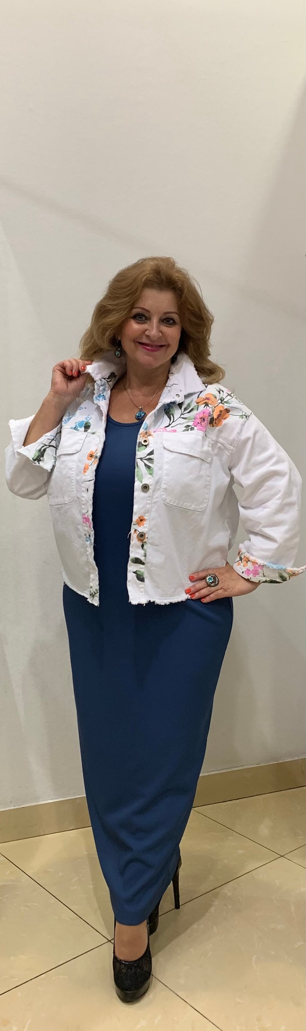 Синий трикотажный сарафан-платье в мелкий рубчик