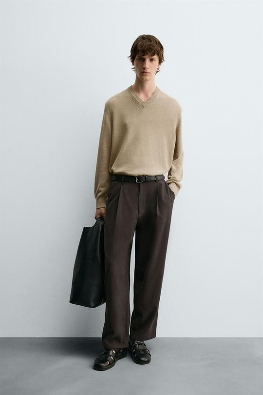 ZARA СТРУЯЩИЕСЯ БРЮКИ СО СКЛАДКАМИ, ШОКОЛАДНЫЙ