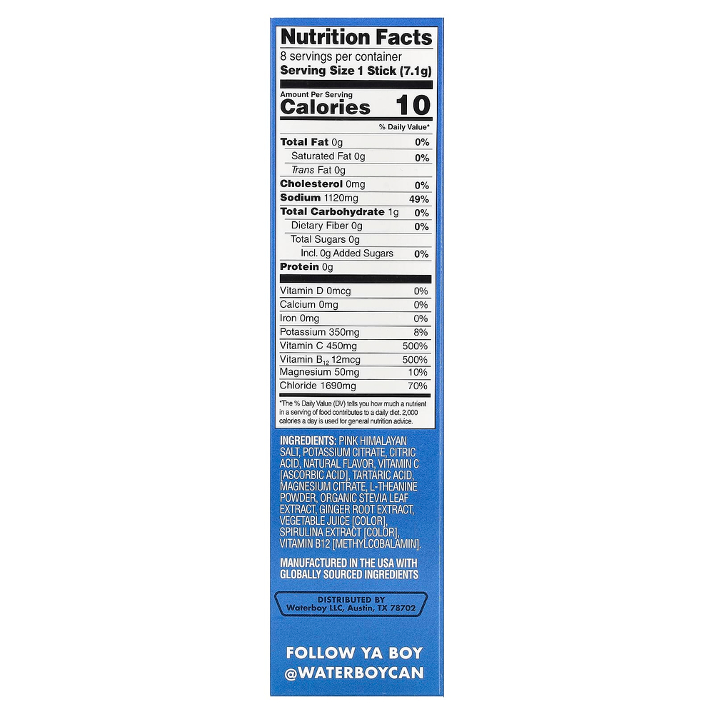 Waterboy, Weekend Recovery, смесь для приготовления напитков с электролитами для гидратации, виноград, 8 пакетиков-стиков по 7,1 г (0,25 унции)