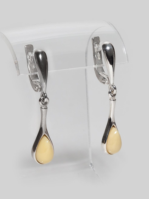 Серьги из серебра 925 с цельным желтым янтарем. Калининградский янтарь серьги