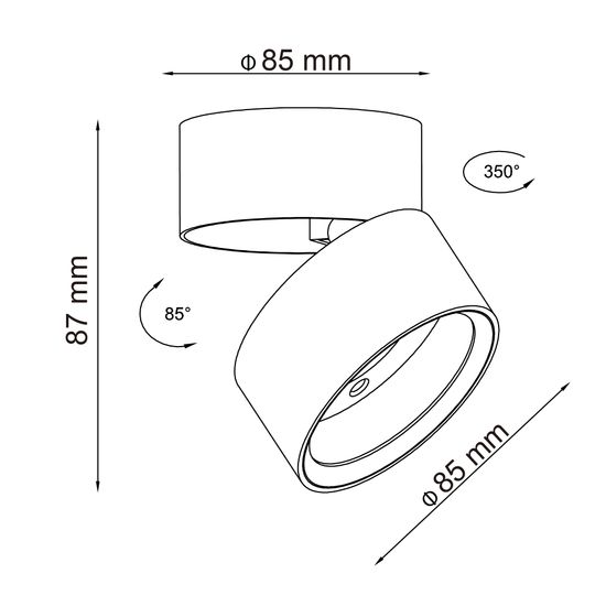 ST651.432.09 Светильник потолочный поворотный Черный LED 1*9W 3000K 720Lm Ra>90 120° IP20 D85xH87 17 Накладные светильники