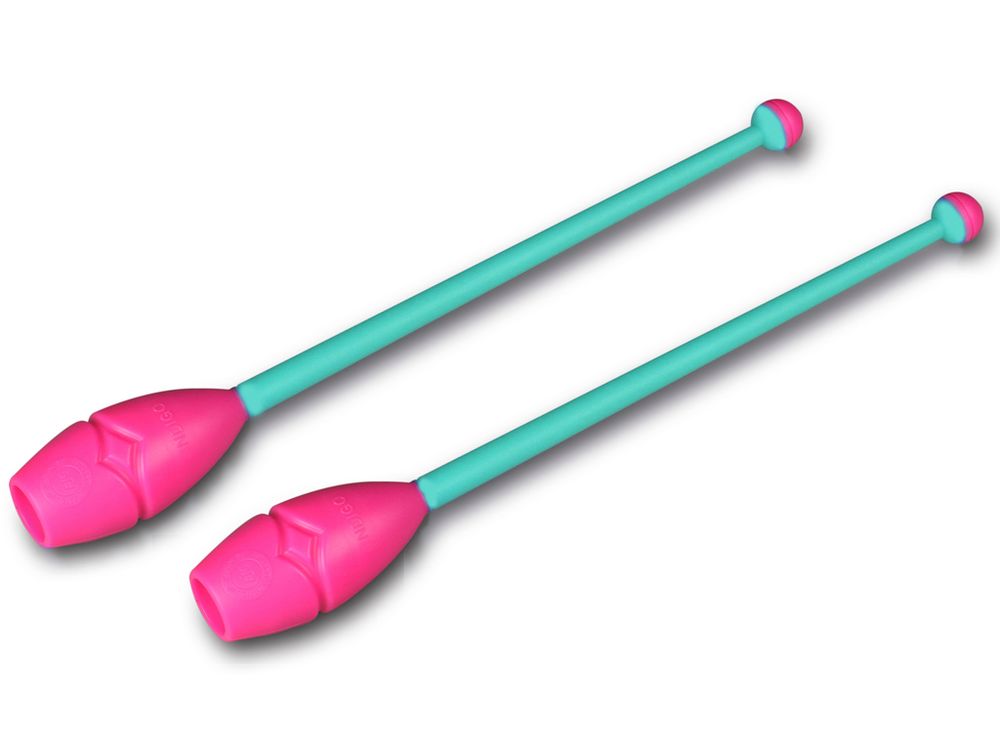 Булавы для художественной гимнастики с резиновыми наконечниками 41 см бирюзово-розовый