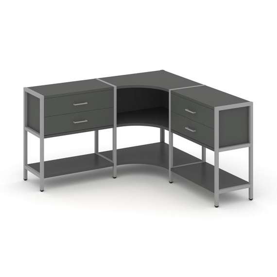 Shelf System Трехсекционный угловой стеллаж двухярусный с ящиками SN.STMU-231 Антрацит/Металл Серый