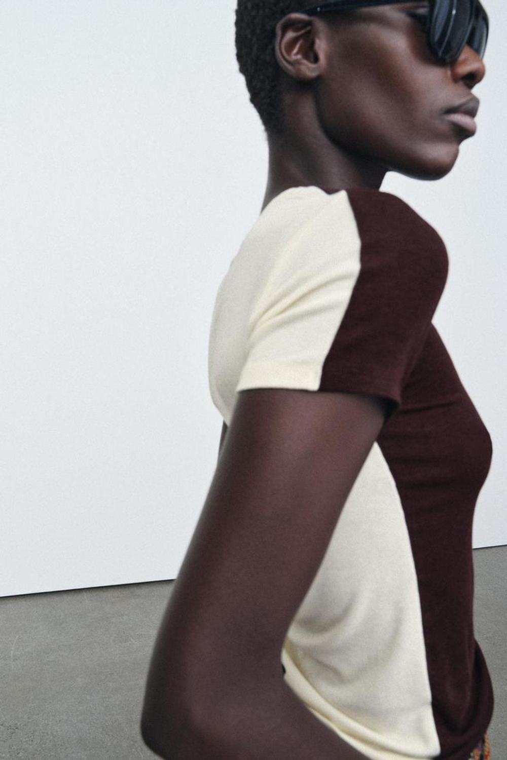 ZARA КОМБИНИРОВАННАЯ ФУТБОЛКА С КОРОТКИМИ РУКАВАМИ, БЕЖЕВО-КОРИЧНЕВЫЙ