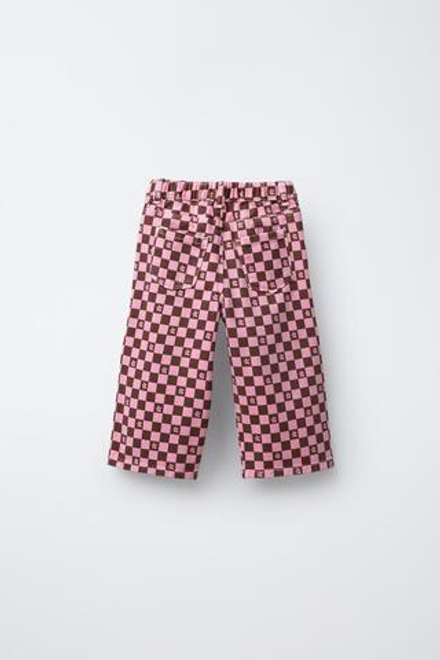 ZARA БРЮКИ ИЗ ТВИНА В ШАХМАТНУЮ КЛЕТКУ, РОЗОВЫЙ