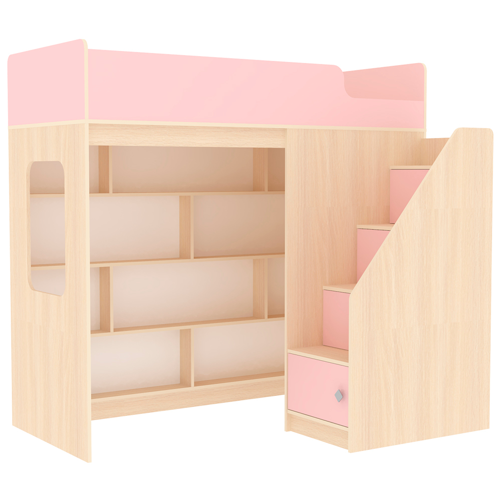 Кровать-чердак КарИВи Л-С603.3 75x175  Дуб Молочный Розовый