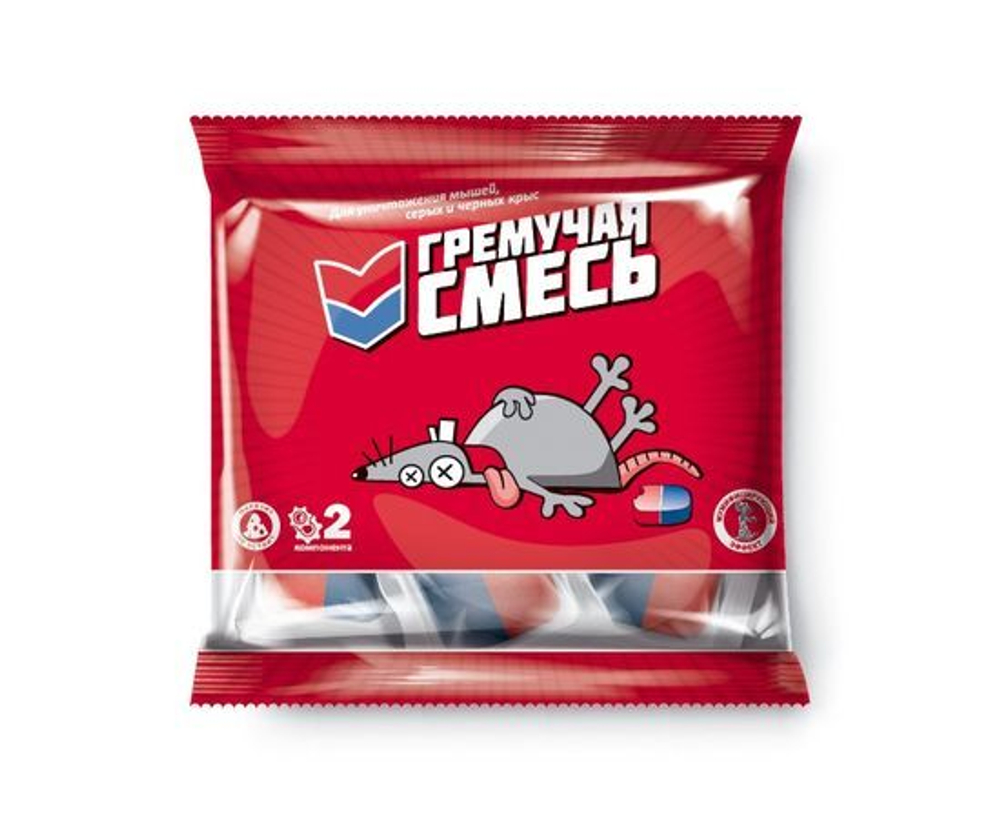 От грызунов приманка тесто-брикет 200гр. (16шт*12,5гр) мумиф. Гремучая смесь красно-синие РОССИЯ