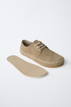 ZARA КОЖАНЫЕ ТУФЛИ BAREFOOT, ПЕСОЧНО-КОРИЧНЕВЫЙ