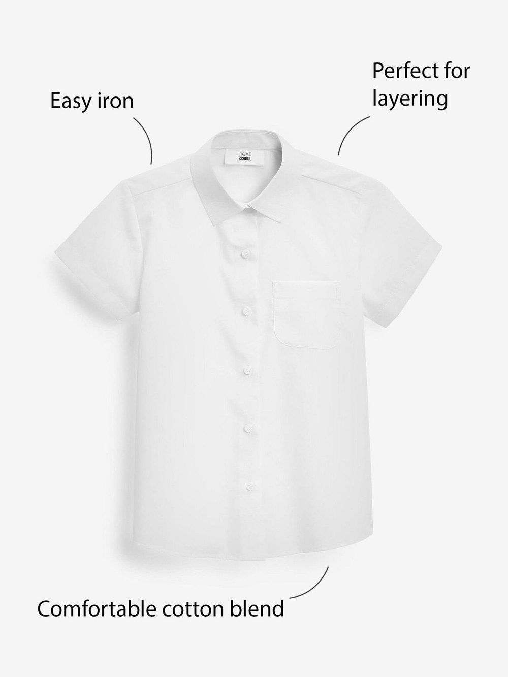 Рубашка школьная с коротким рукавом Next 480-780, 2 шт., Белый