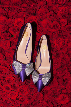 Женские кожаные туфли фиолетовые с бантом