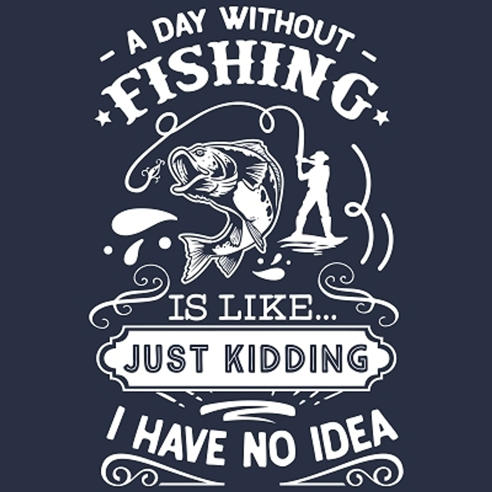 принт PewPewCat A day without fishing на темно-синюю футболку