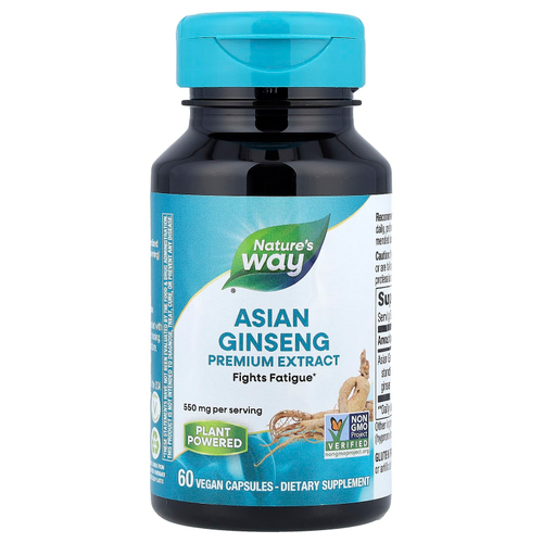 Nature's Way, Экстракт премиального качества, азиатский женьшень, 60 веганских капсул (550 мг на капсулу)