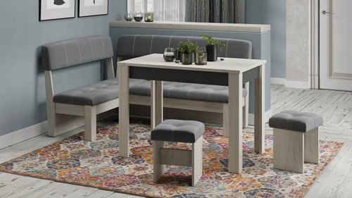 Альфа Кухонный уголок (Дуб крафт белый/Антрацит/Велюр серый) ТриЯ