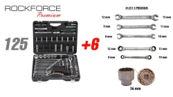 Набор инструментов 125+6пр.1/4''1/2''(6-гран.)(4-36мм,36-12гр.)+(ключи трещоточные:8х10,12х13мм, ключи резрезные:8х10,9х11,12х13мм) RockFORCE RF-41251-5 PREMIUM