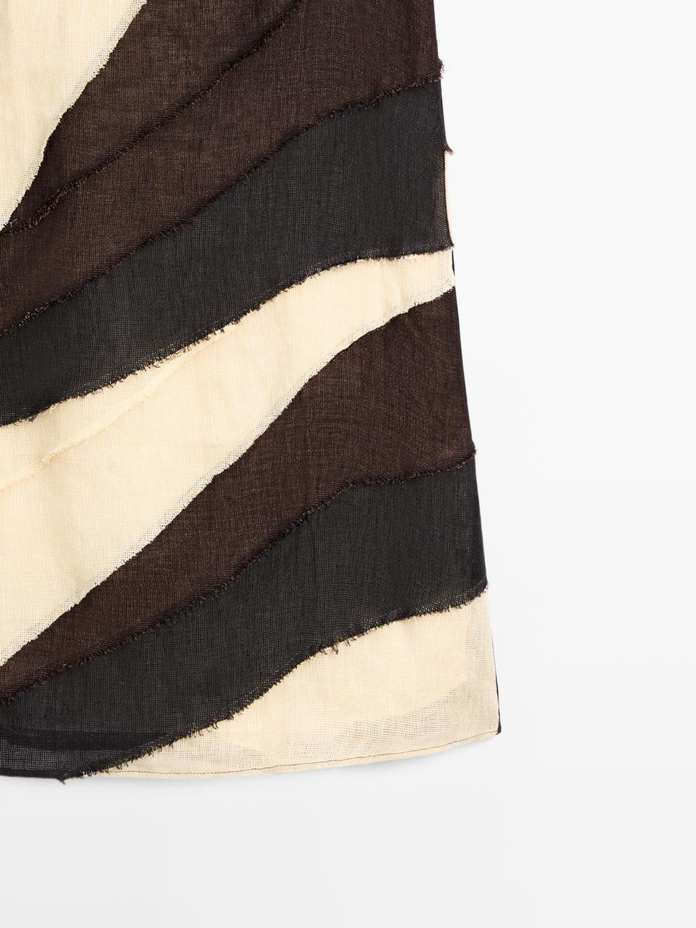 Massimo Dutti Многослойная контрастная льняная юбка миди, коричневый