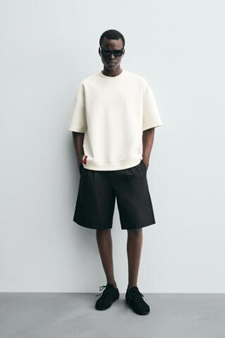 ZARA ТЕХНИЧЕСКАЯ ТОЛСТОВКА INTERLOCK С НАШИВКОЙ, ЖЕЛТОВАТО-БЕЛЫЙ
