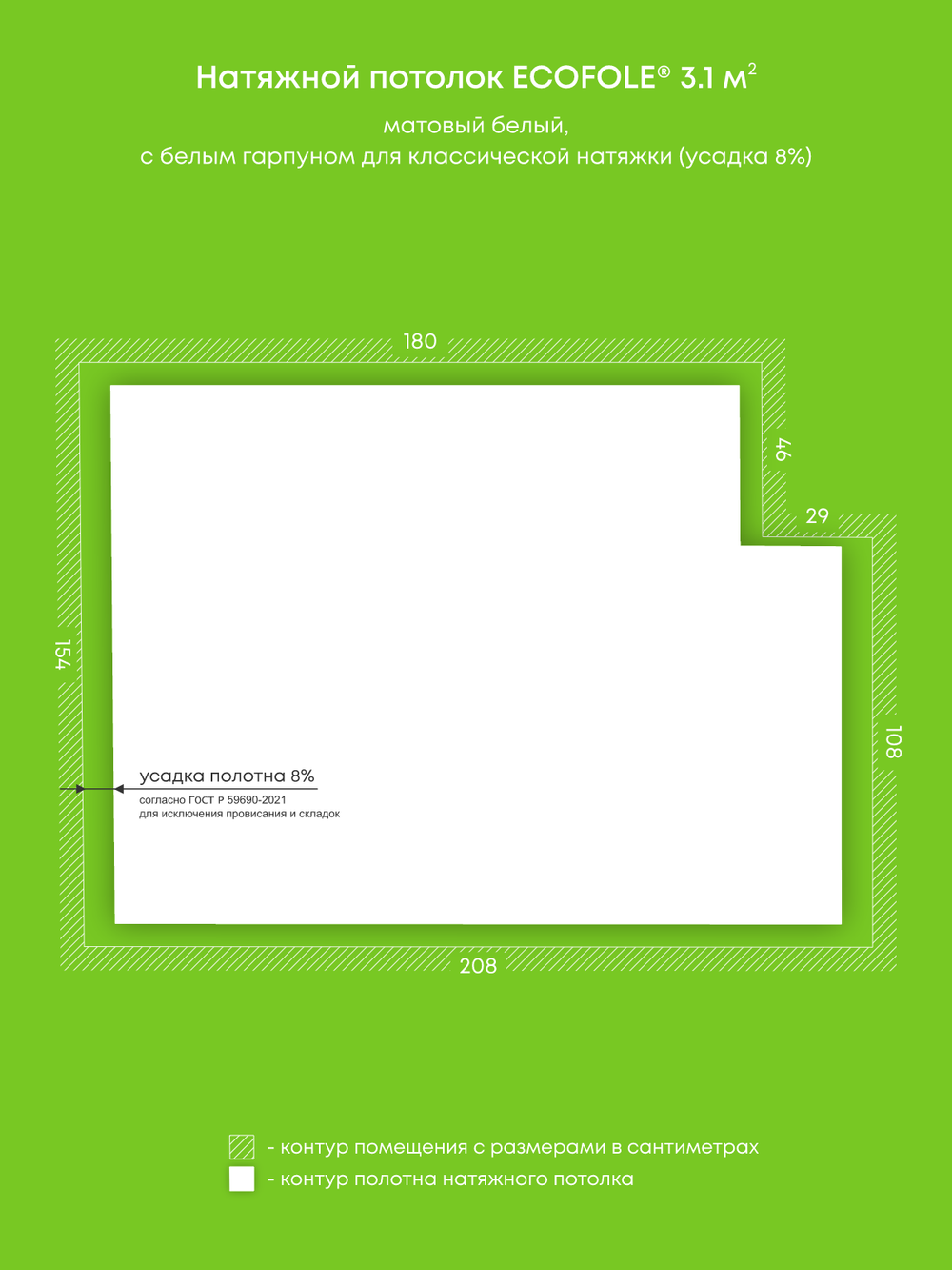 Матовый натяжной потолок 3.1 м2