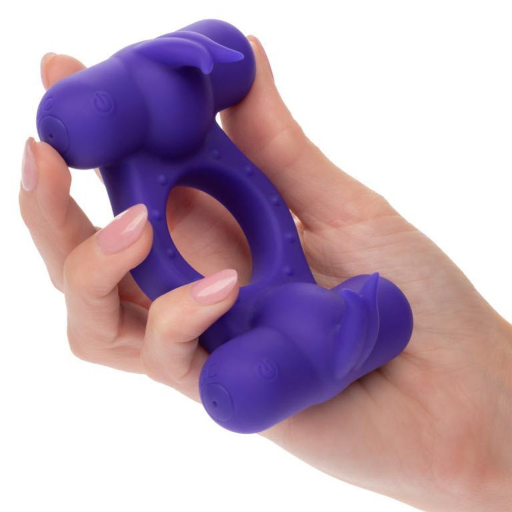 Фиолетовое эрекционное виброкольцо с двумя моторами Silicone Rechargeable Triple Orgasm Enhancer