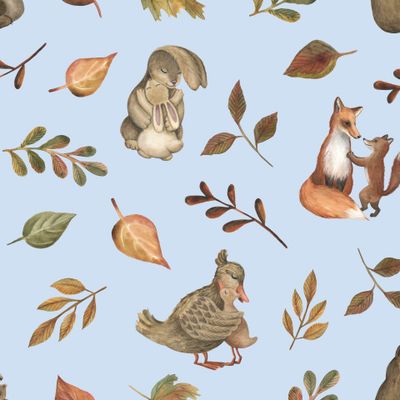 Лесные мамы и их малыши голубой фон