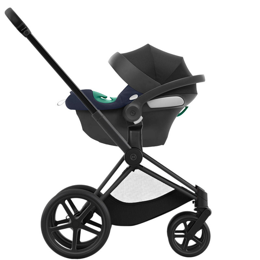 Коляска 3 в 1 Cybex Priam IV Matt Black complete и автокресло Aton B2 i-Size Bay Blue Cozy Beige