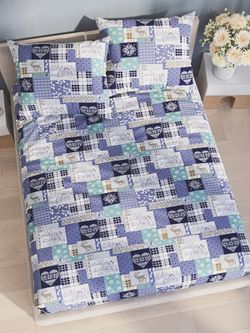 Постельное белье Сказка "Зимний пейзаж" семейное наволочки 50х70 2шт Простынь на резинке 160х200 см Пододеяльник 145х215 см(2шт) перкаль