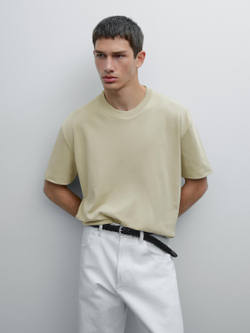 Massimo Dutti Хлопковая футболка-поло с короткими рукавами, зеленоватый