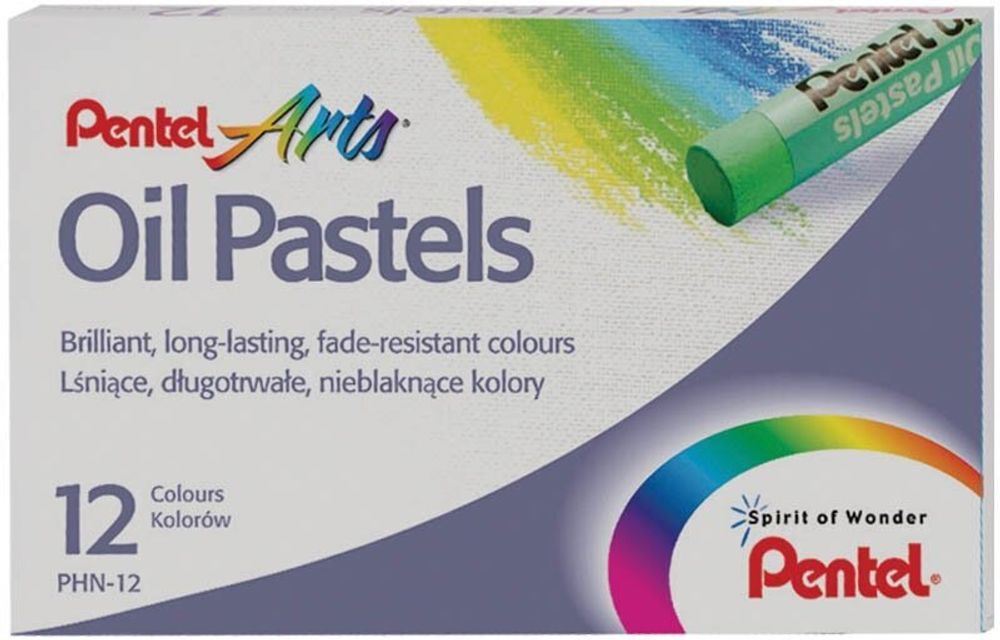 Пастель масляная художественная PENTEL "Oil Pastels", 12 цветов, круглое сечение, картонная упаковка, PHN4-12