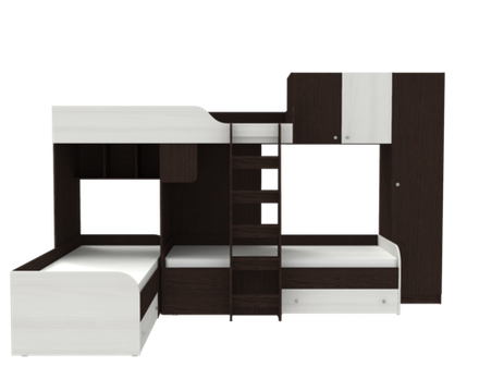 Кровать-чердак КарИВи Трио 2 Венге Белое Дерево