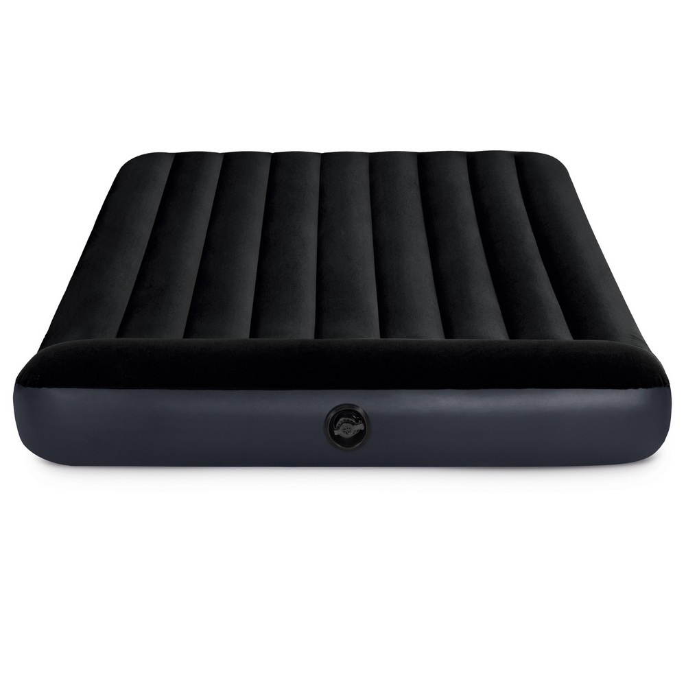 Мaтрас нaдувной Intex 64143 Pillow Rest 152х203х42 см / Крoвать нaдувная Интeкс двухспальная велюровая со встроенным электронасосом 220V и подголовником