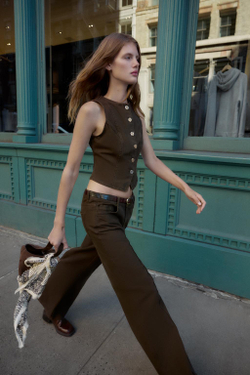 ZARA ДЖИНСОВЫЙ ЖИЛЕТ Z1975, КОРИЧНЕВЫЙ