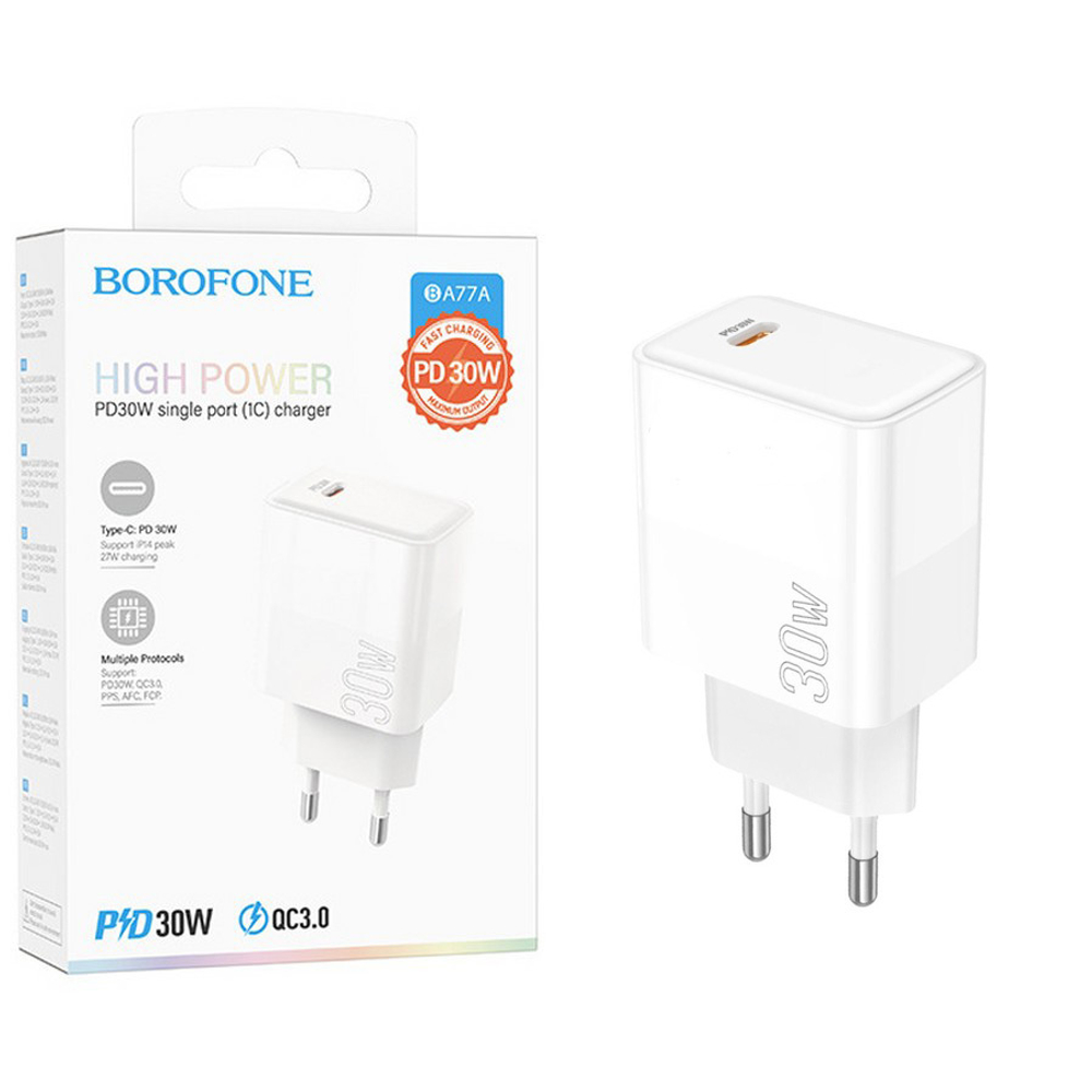 Сетевой адаптер питания BOROFONE BA77A PD 30W (белый)