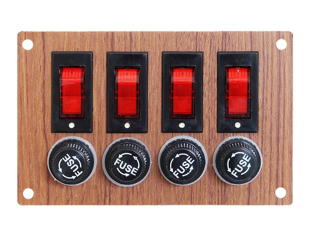 Панель выключателей для судна , 4 клавиши, 4 предохранителя, под дерево (10235921)