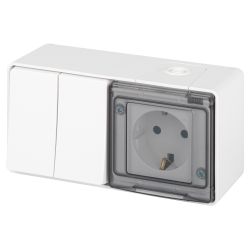 Блок розетка с выключателем ЭРА Эксперт 11-7502-01 двойной IP55 16A-10AX-250В ОУ белый