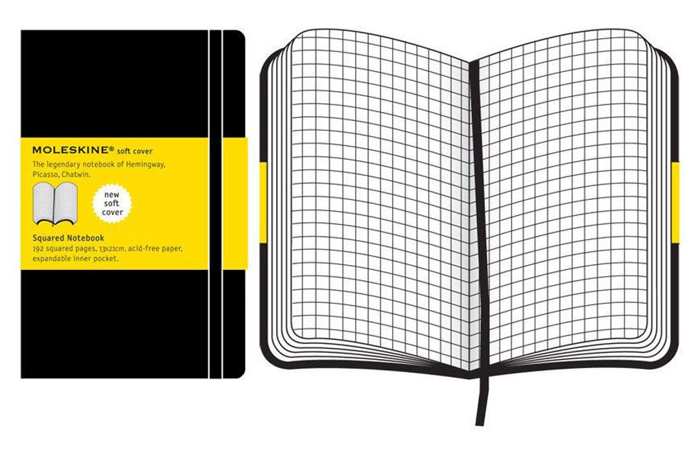 Блокнот Moleskine Classic Soft Large 130х210мм 192стр клетка мягкая обложка черный (QP617)