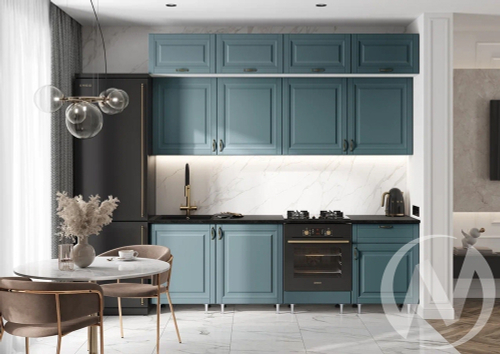 Кухня Престиж 2;4м (белый/браш блю/кастилло темный)