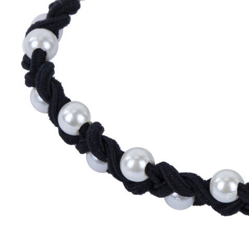 Резинка для волос с плетением, 0,5 см, с бусинами, чёрный, MONTE VITA, 457054