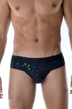 Черные мужские трусы-слипы с разноцветными блестящими звездочками (Размер: XL) (Цвет: черный)