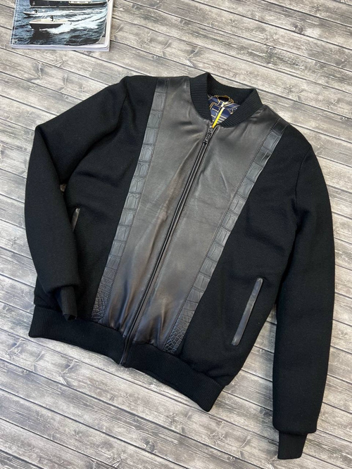 Кожаный бомбер Zilli со вставками кожи крокодила