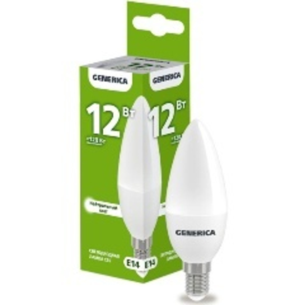 Лампа светодиодная С35 12Вт свеча 4000К Е14 IEK GENERICA