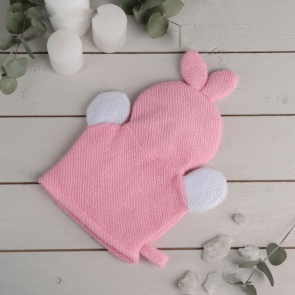 Мочалка-варежка детская "Зайка" с петелькой 578731