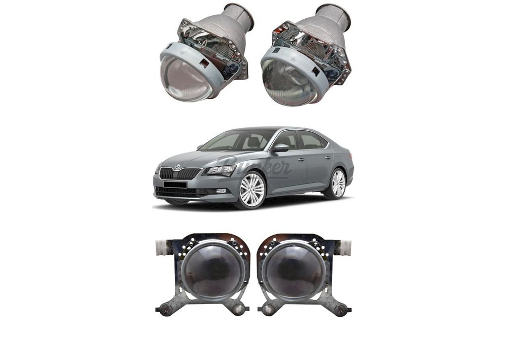 Готовый комплект для замены штатных галогеновых линз Skoda Superb III дорестайлинг 2015-2019