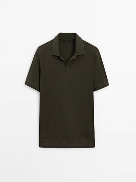 Massimo Dutti Поло из хлопка с короткими рукавами, хаки