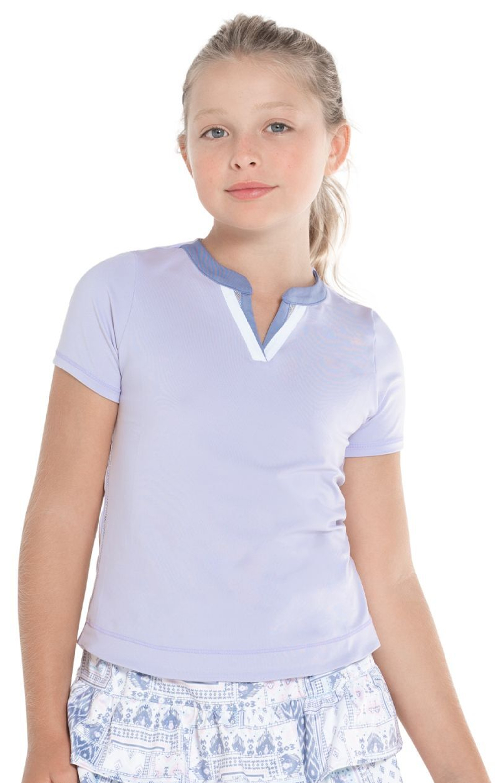 Футболка для девочки теннисная Lucky in Love All About Ikat Double V Short Sleeve Top - purple