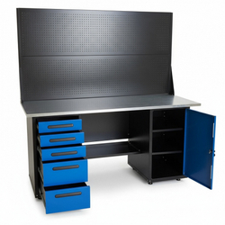 Верстак GWT-V1800BL5 Great Wolf - двухтумбовый, 5 ящиков, тумба с дверью, два экрана, синий 1800x700мм